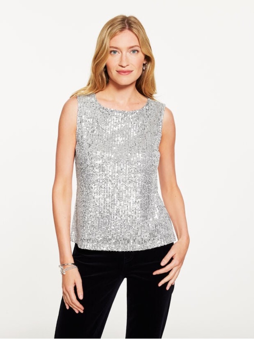 Talbots Silver Sequin Shell Sleeveless Tank Medium